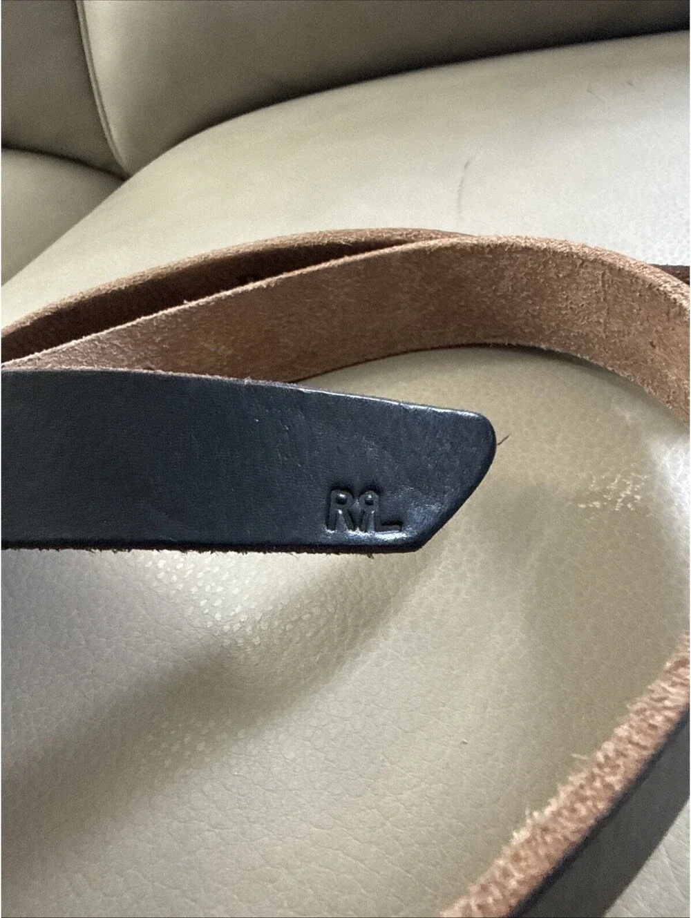 RRL Double RL Distressed Black Leather Belt Made in Italy Size 34 Width 1 inch